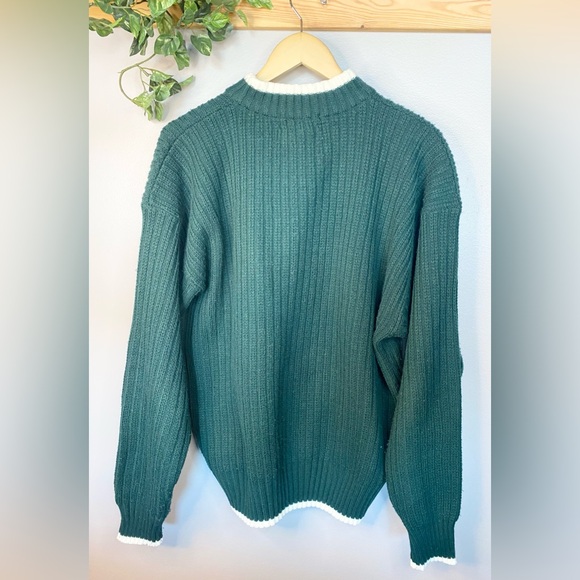 Vintage Men’s Sweater Club International Green White XL Patch Ski Crew Neck Y2K - Picture 5 of 7